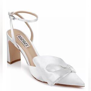 Badgley Mischka Women's Alease Bow Evening Pump White Satin Size 5.5
